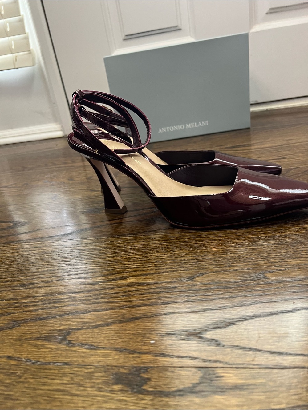 Antonio Melani Burgundy Patent Pointed-Toe Ankle-Strap Heels - Picture 5 of 8
